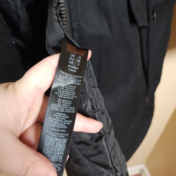 ASOS Faux Fur Hood Drawstring Parka Coat in Black Size 6 - Picture 13 of 15